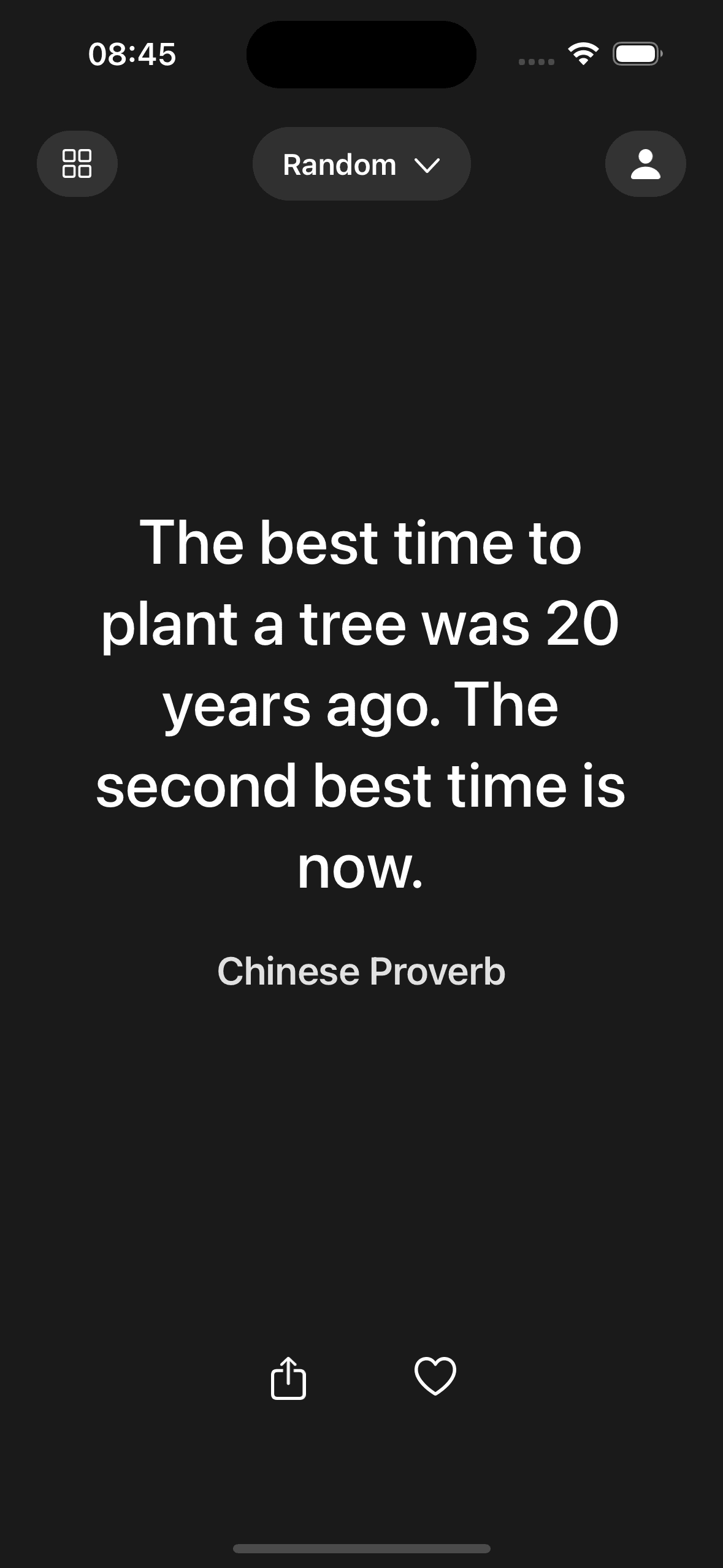 Daily motivation screen in Zenwords app